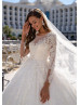 Beaded White Lace Tulle Wedding Dress With Long Train